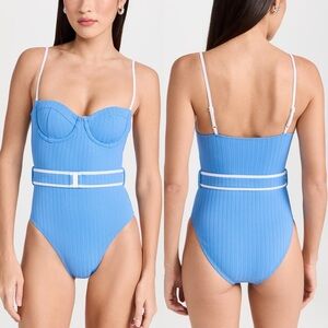 NWT Solid & Striped Spencer Ribbed Belted One Piece Swimsuit